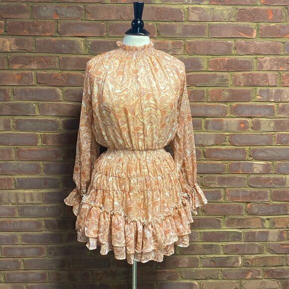 Fate Paisley Print Boho Tiered Ruffle Long Sleeve Dress Size Small NWT - Picture 2 of 6